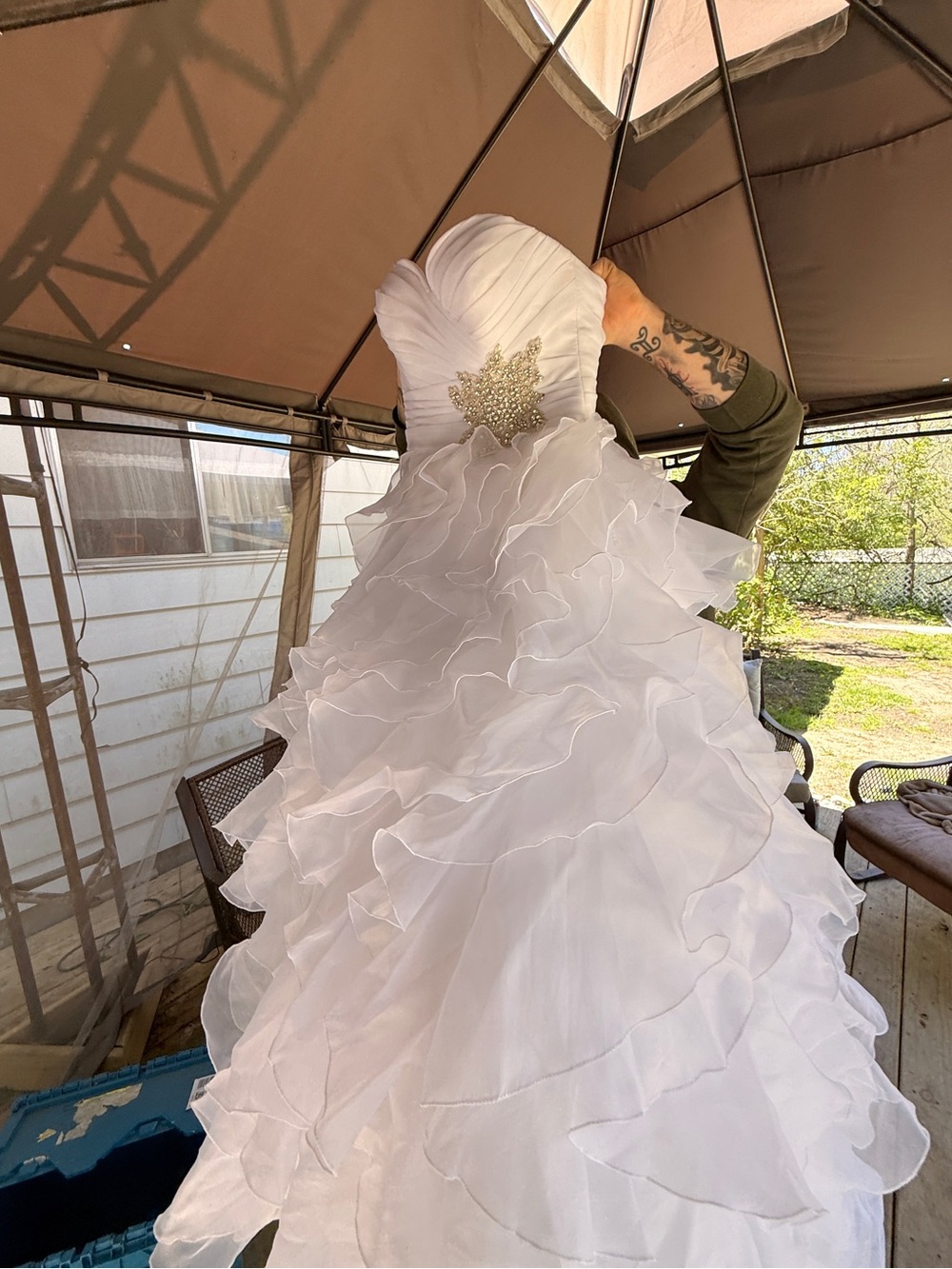 Allure Bridal Dress-White Ruffled Strapless Wedding Gown Sz 10